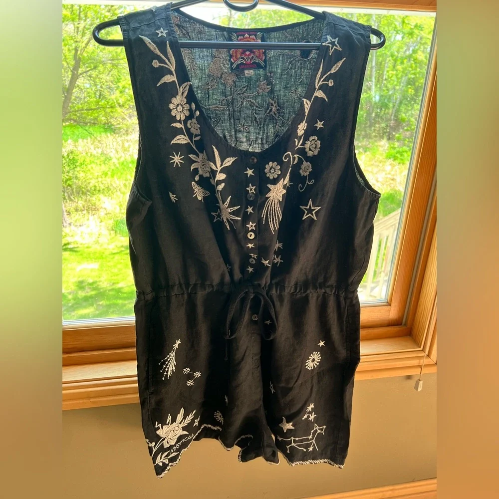 Johnny Was Embroidered Black Mia Sleeveless Linen Romper - Picture 10 of 11